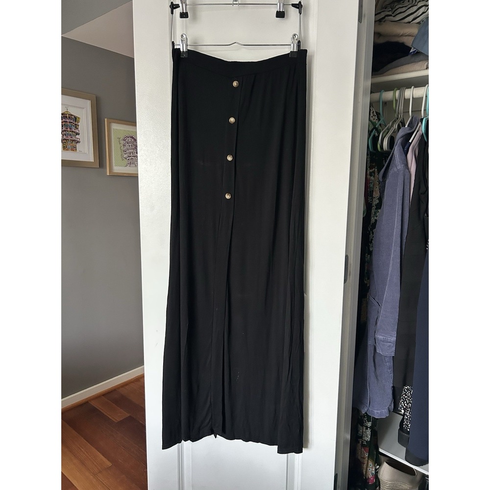 NWT Boohoo Black Button Front Drop Hem Long Maxi Skirt Size US 10